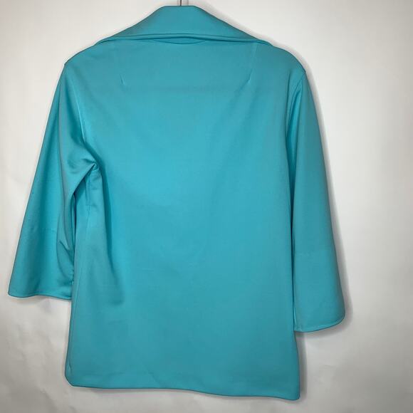 Koko Knits Vintage 70s Aqua Polyester Blazer Zip Closure Sz Medium - Picture 6 of 8